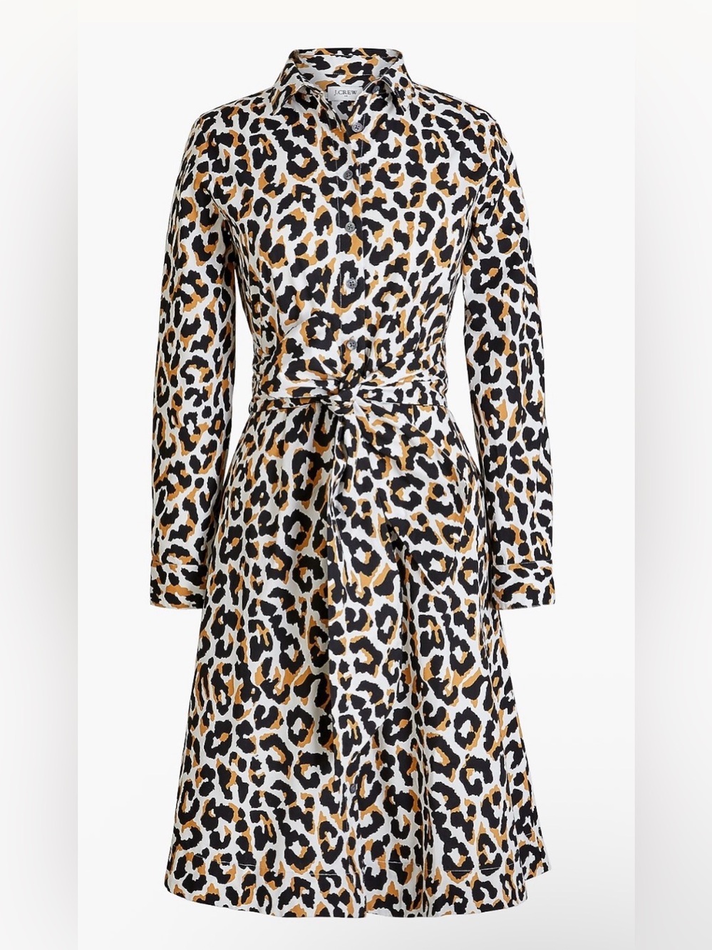 J. Crew Leopard Print Long-Sleeve Shirt Dress in Black, Tan and White